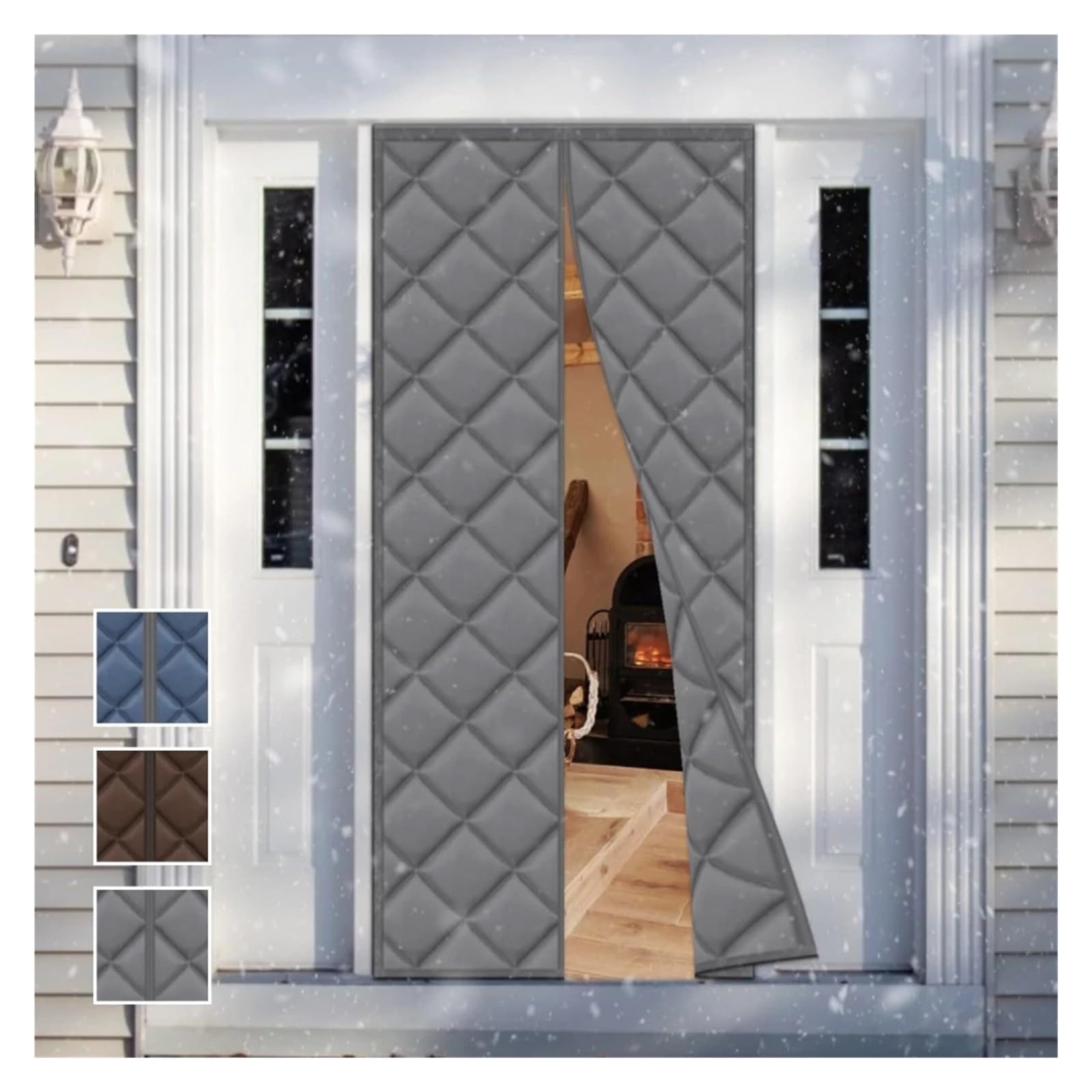 Tenda per porta invernale Tenda for porta in cotone invernale addensato caldo e resistente al freddo Isolamento termico magnetico acustico for antivento 1,5 cm(Grey,95X205CM)