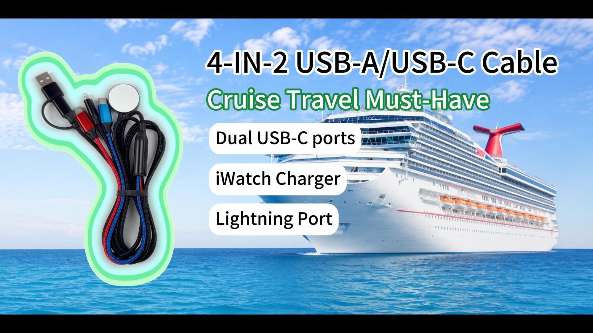 Image of Travel Essentials 3 in 2 Multi Charging Cable for iWatch Charger /IP /USB-C