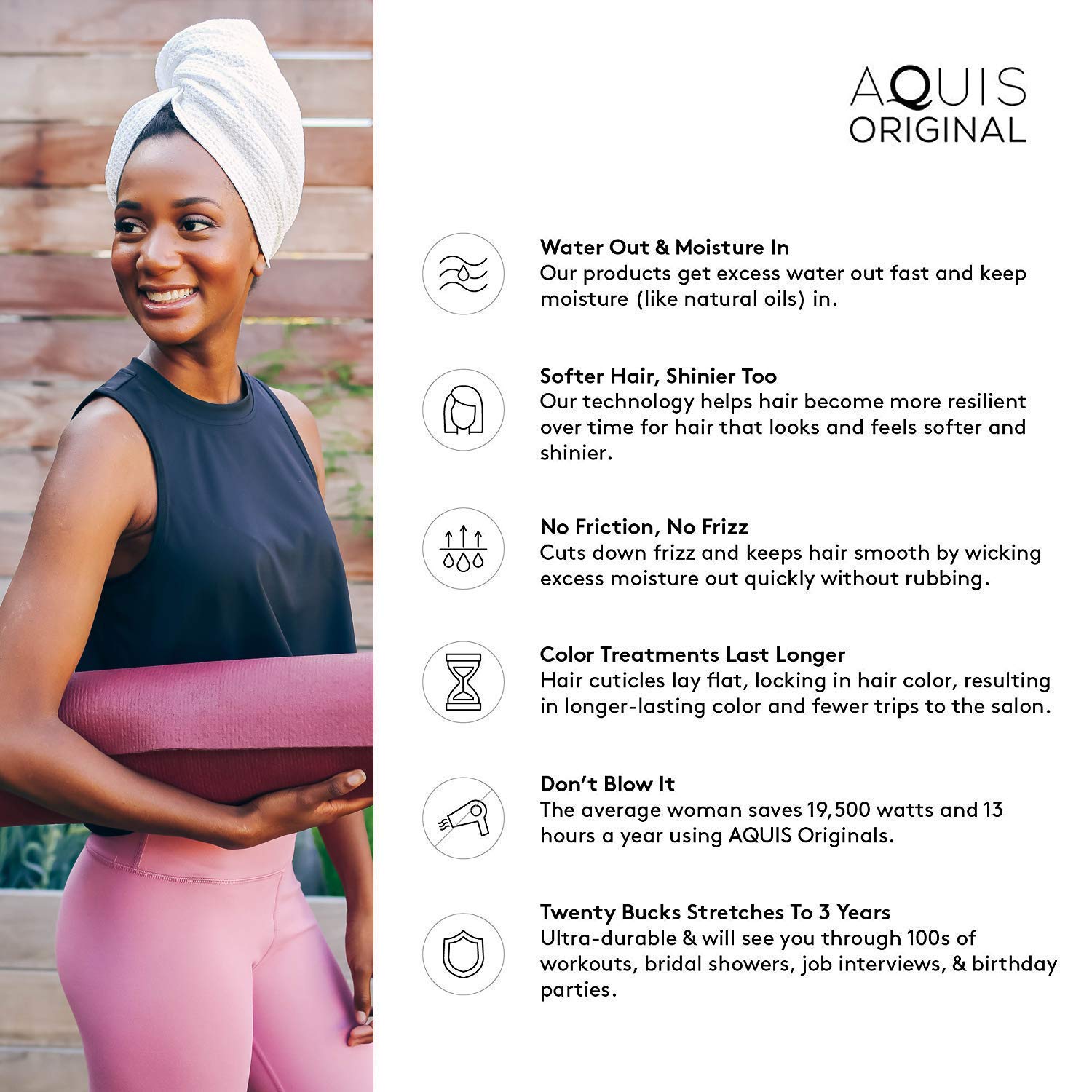 AQUIS - Original Hair Towel (Waffle), Set of 2, Ultra Absorbent & Fast Drying Microfiber Towel for Thicker Hair (19 x 39 Inches), Dark Grey and White : Beauty & Personal Care