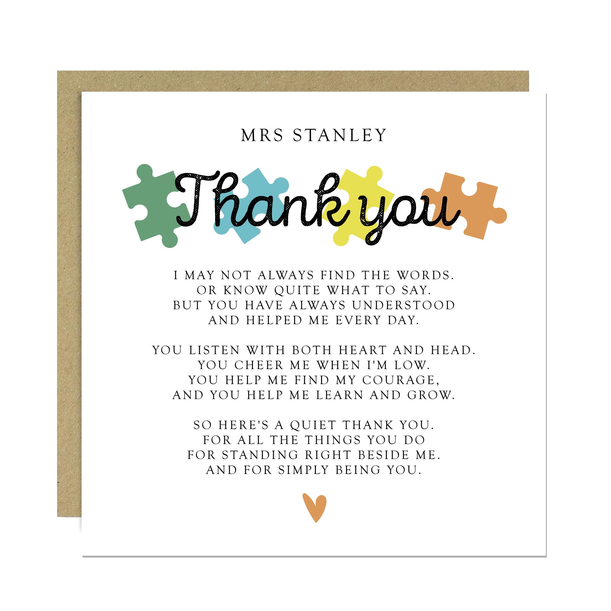 RED OCEAN Special Thank You Card For Teacher Personalised Teacher Card With Kraft Envelope Cards For Women Leaving School Nursery Him Her