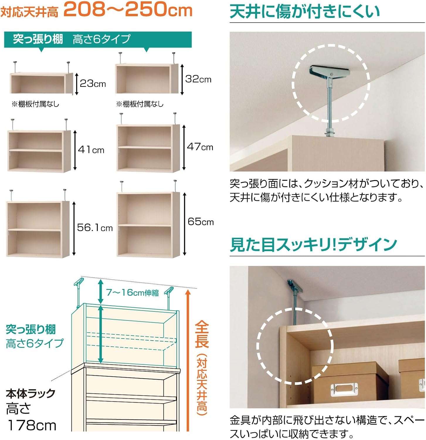 天井高232～241cm対応 日本製 オーダー 本棚 奥行25cm×幅60cm 強化棚板 ペアナチュラル F 【リターン】