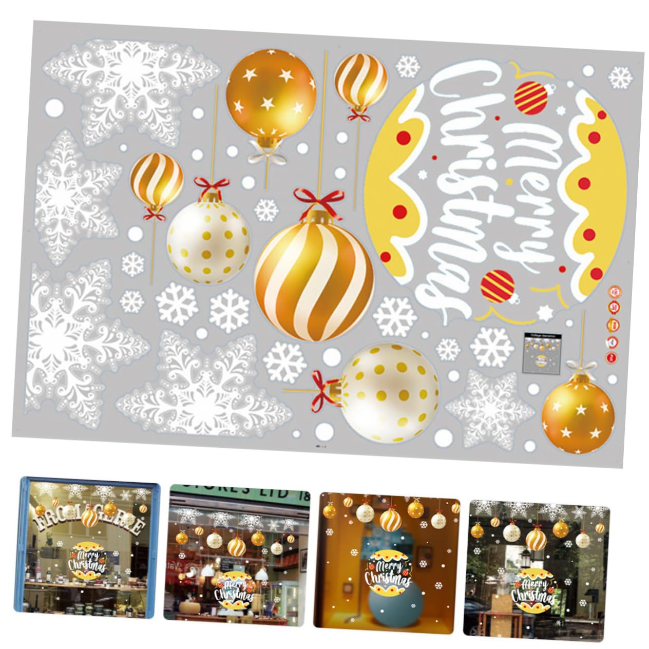 Alipis 5blätter Weihnachtsfensteraufkleber Wiederverwendbare Statische Wanddekoration Goldene Weihnachtsbaum-ornament Sticker Für Zuhause Und Partys