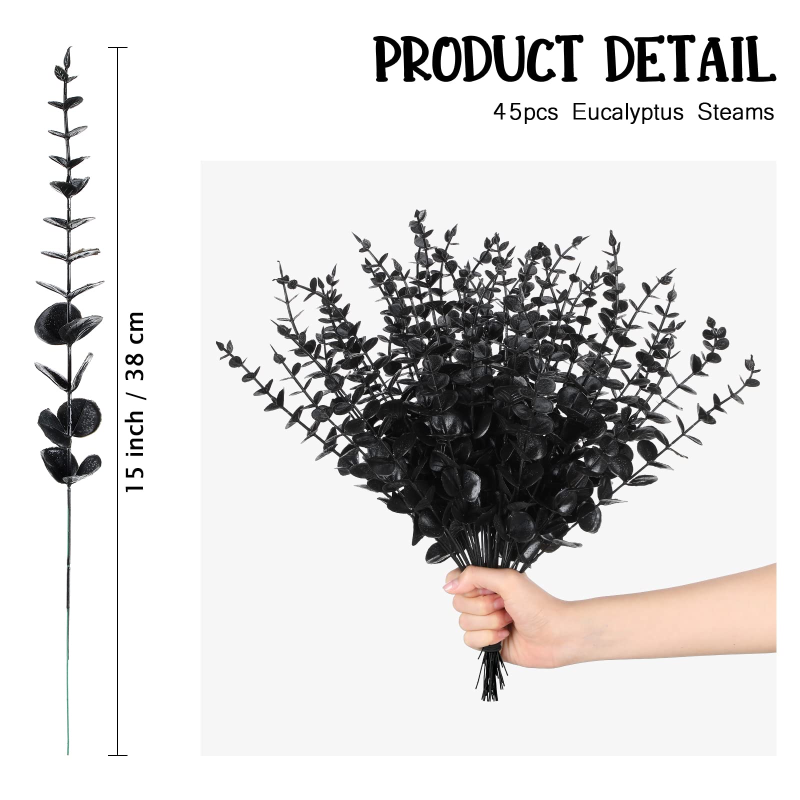 Ysleen 45 pezzi di eucalipto finto 38 cm stelo di eucalipto artificiale rami finti per vasi finti eucalipti foglie bouquet per casa colonica festa di nozze centrotavola decorazione (nero)