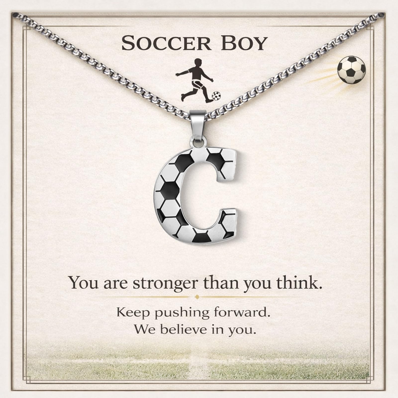 Soccer Personalized Necklace A-Z, Custom Initial Jewelry for Sons and Young Athletes, Great Gift for Birthdays, Graduations, and Sports Achievements Initial C
