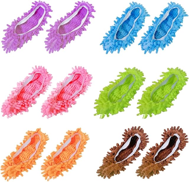 AOVNA 6 Pairs Mop Socks Floor Cleaning Mop Shoes Cover Multifunctional Duster Rag Soft Microfiber Cleaning Shoe Covers for Bathroom Bedroom Office Kitchen