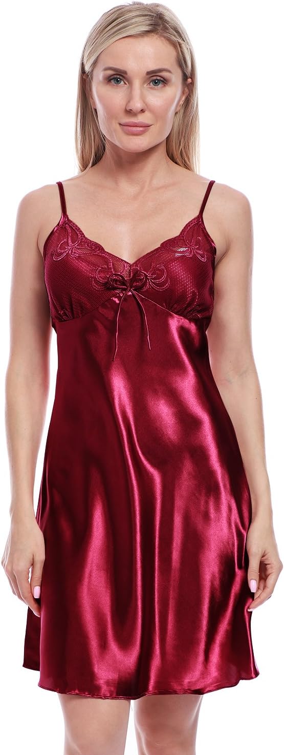BellisMiraSexy Slip Satin Nightwear Lace Cami Padded/Unpadded Flower Pajamas V-Neck Sleepwear Floral Silk Nighty for Women