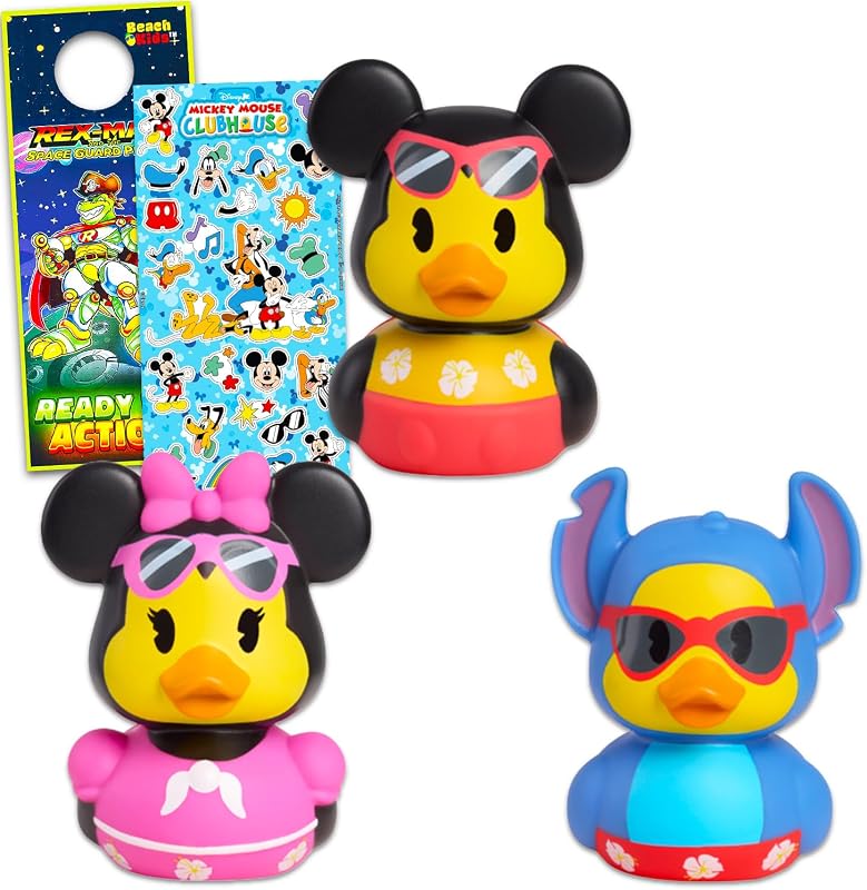 Patos de goma Disney Duckalooz – Paquete con 3 Duckalooz con Mickey, Minnie y Stitch | Juguetes de bañera de Disney para niños, niños y niñas