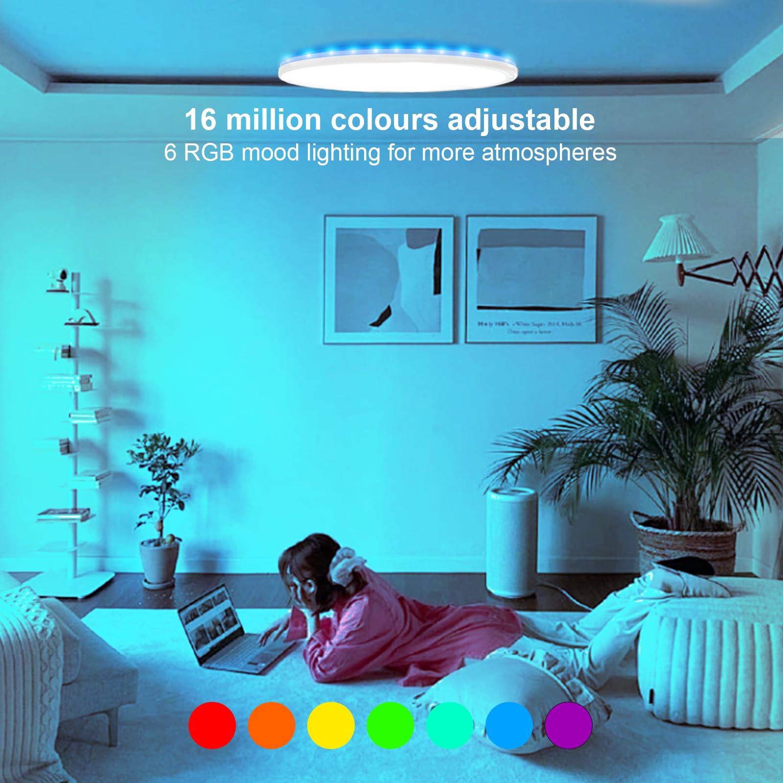 RGB Plafoniera LED Soffitto 30W,Dimmerabile Retroilluminazione RGB con Telecomando Luminosità Lampada 3000-6500K,Plafoniere Parete for Soggiorno Camera da Letto Cucina Bagno,Ø30CM