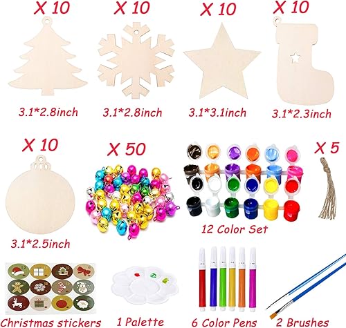 Miniatura 2 de 50 adornos de Navidad de madera sin terminar, 5 estilos, adornos para árbol de Navidad, manualidades, manualidades de Navidad para niños con 50