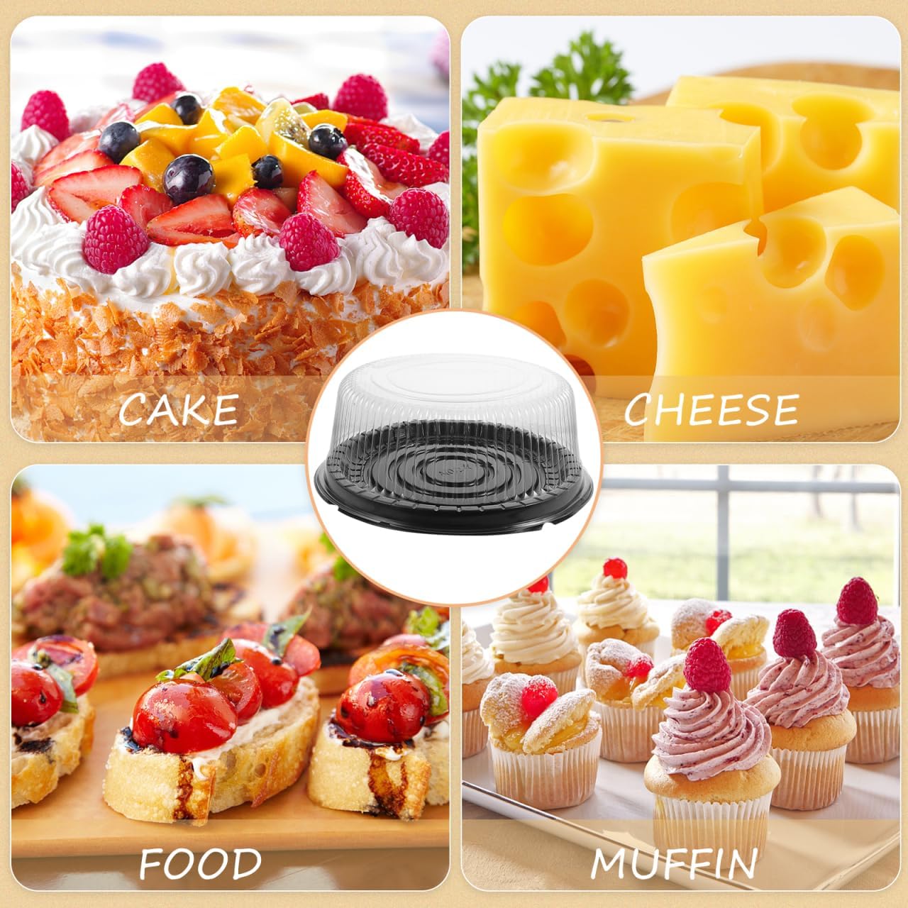 PRETYZOOM Reusable Clear Cake Boxes 9.44X9.44X3.54In Plastic Cake Carrier with Lid 10 Pack for Birthday Wedding Baby Shower Party Food Storage