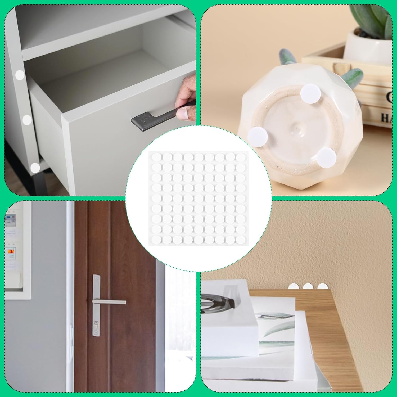 324PCS Small Furniture Felt Pads, Self Adhesive Felt Cabinet Door Bumpers, 0.39 in/1 cm Adhesive Dots to Protect Furniture Tabletop Cabinet Drawer (White, 4 Sheets)