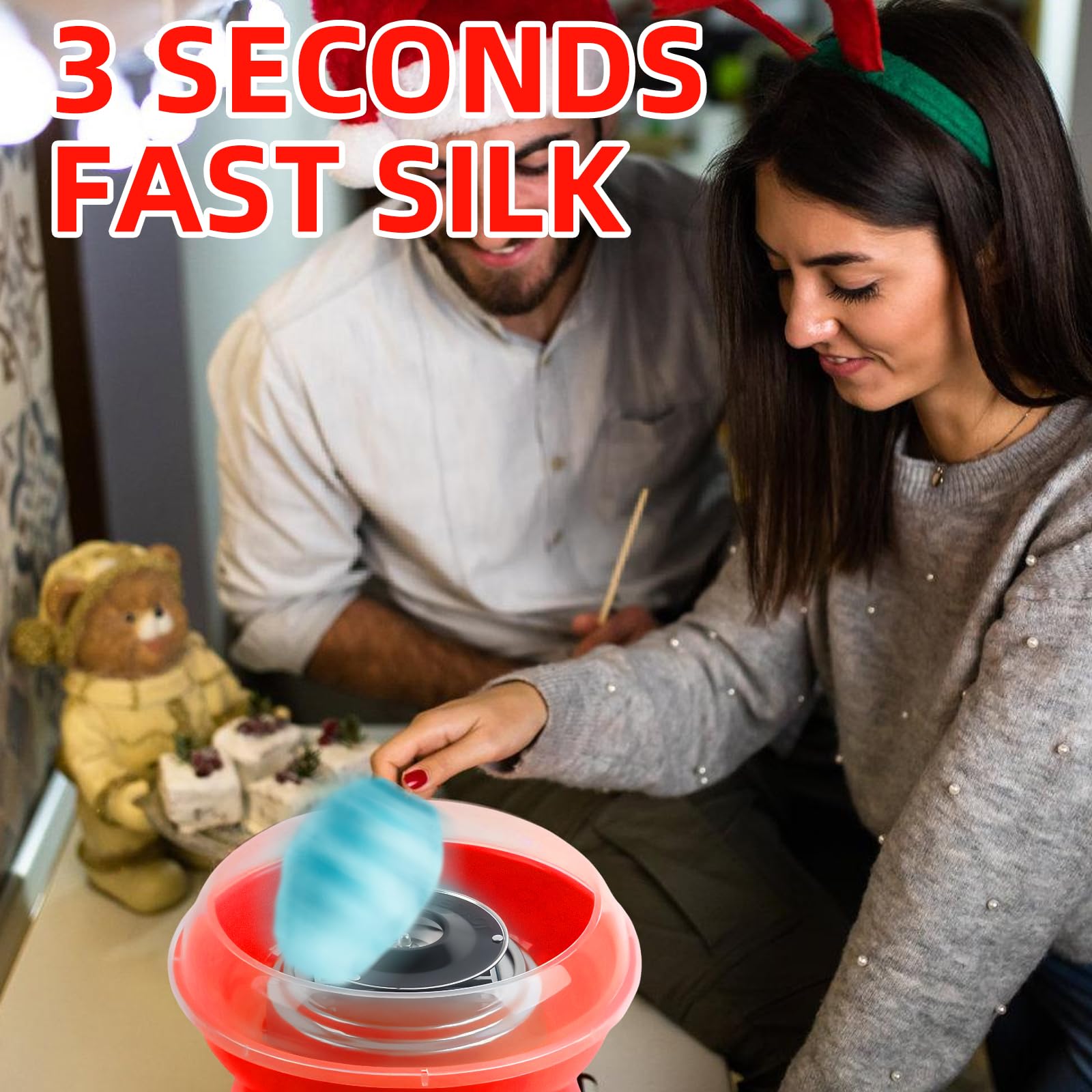 Zuckerwatte Maschine für Zuhause, 27cm Größe Retro Cotton Candy Machine, Cotton Candy Machine 450W mit Stäbchen Messlöffel für Kinderfest, Geburtstag, Party (Rot)