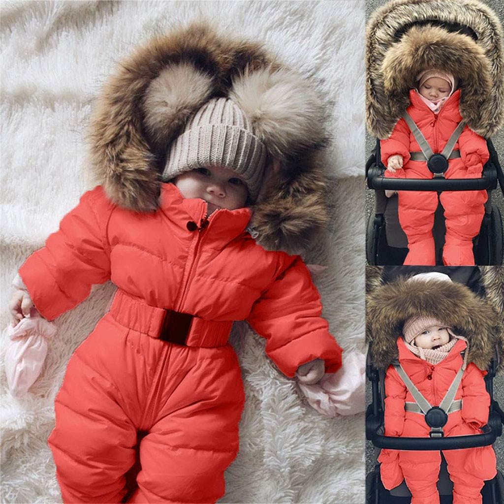 Hooded Jacket Boy Jumpsuit Coat Baby Infant Romper Warm Outerwear Girl Winter Boys Coat&Jacket Kids (Orange, 3-6 Months)