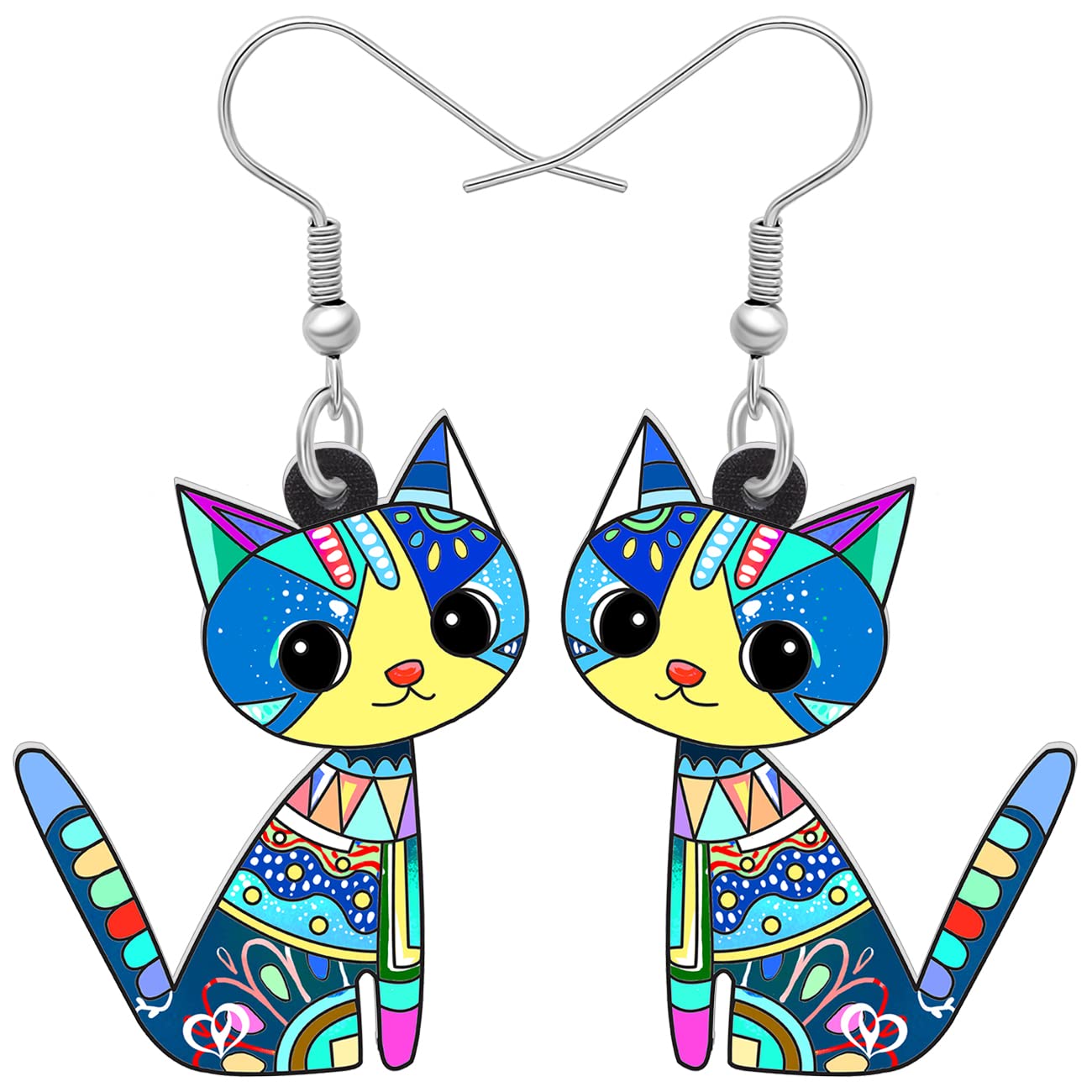 LONYOO Boucles D'oreilles Chat Noir En Acrylique Avec Pendentifs En Forme De Chatons Cadeaux Pour Femmes Filles Charms (Noirlu