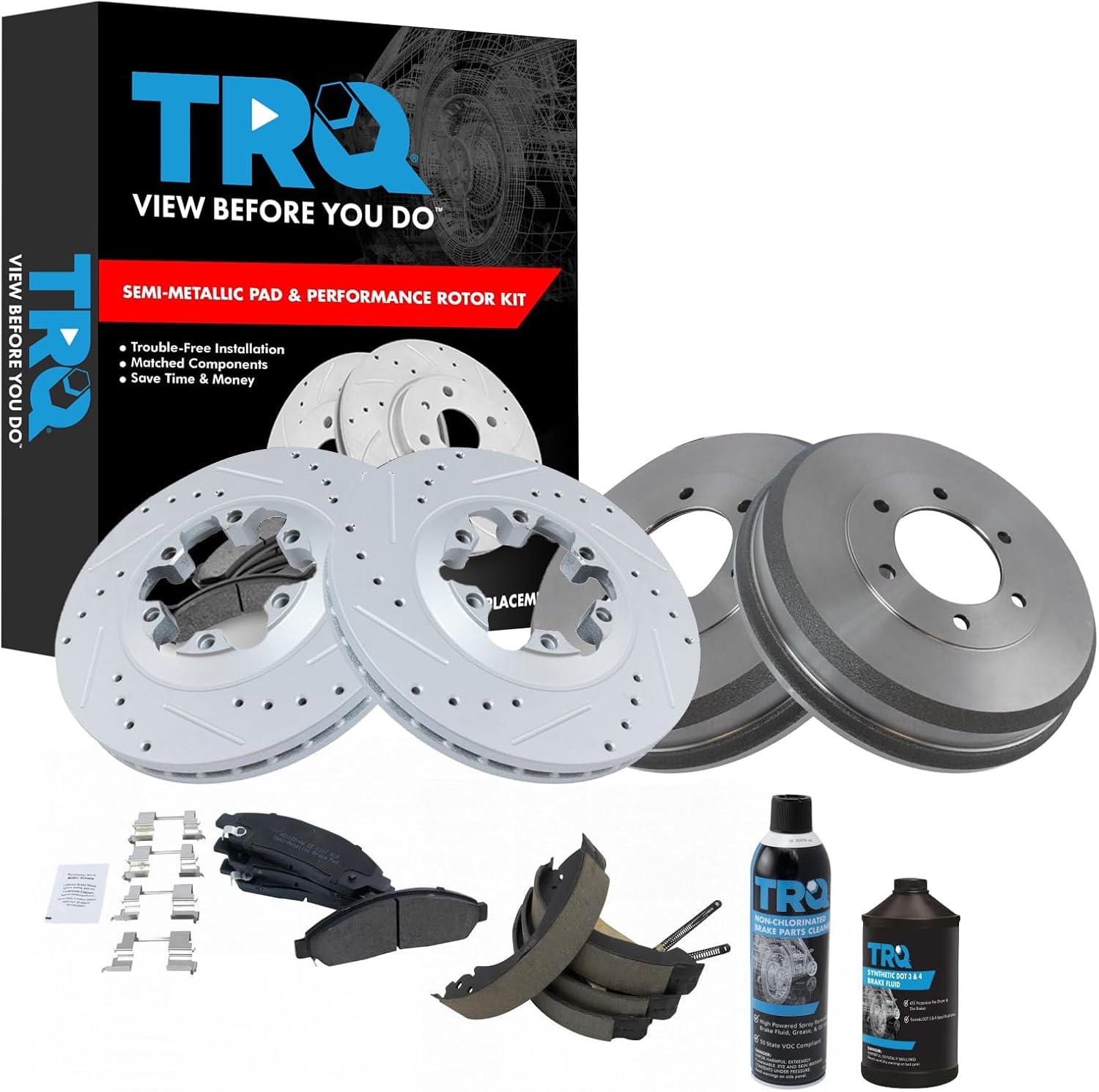 TRQ Brake Shoes Drums & Pad Performance Rotor COMPLETE Kit Compatible with Chevy Isuzu