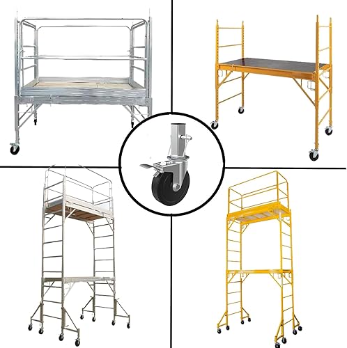 Miniatura 6 de Ruedas de andamio de 5 pulgadas, juego de 2 ruedas de andamio de panadería resistentes con frenos de bloqueo duales, ruedas de goma cuadradas de