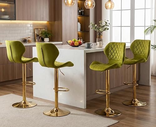 Miniatura 11 de CIMOTA Juego de 2 taburetes de bar giratorios de terciopelo blanco, sillas de bar de altura de mostrador con respaldo/base dorada, silla moderna