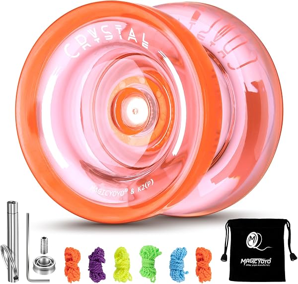 YOSTAR Yoyo K2 Crystal - Réactif pour enfants et débutants - Double usage - Trick professionnel pour tourner les doigts - 12 cordes - Jeu de roulements (orange) - 1