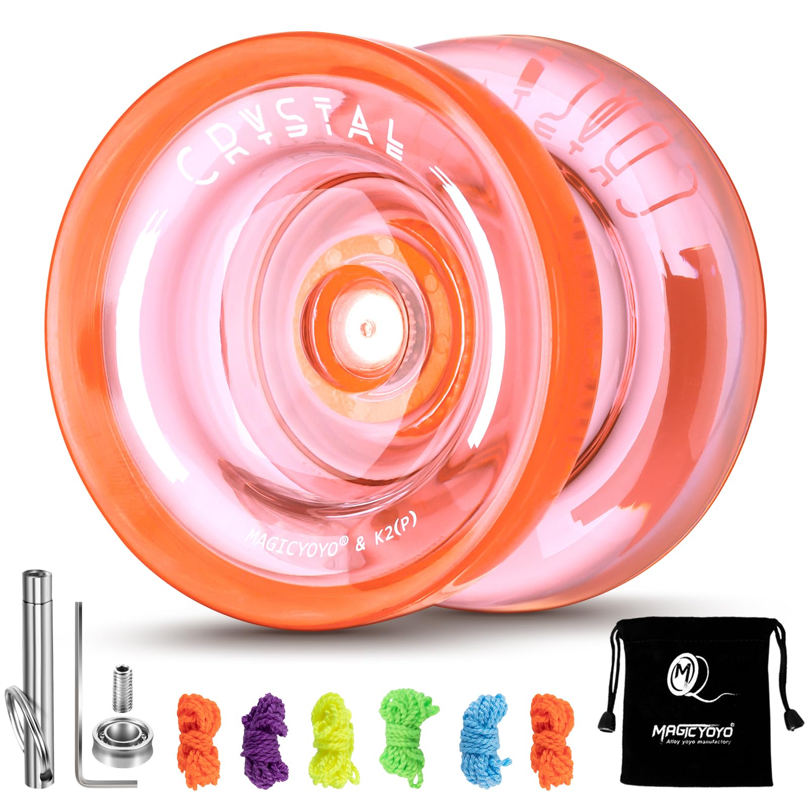 YOSTAR Yoyo K2 Crystal, Responsive Yoyo für Kinder und Anfänger, Dual Purpose JoJo mit unresponsiven, Professional Trick JoJo für Finger Spin, mit 12-Saiten, Lagersatz (Orange)