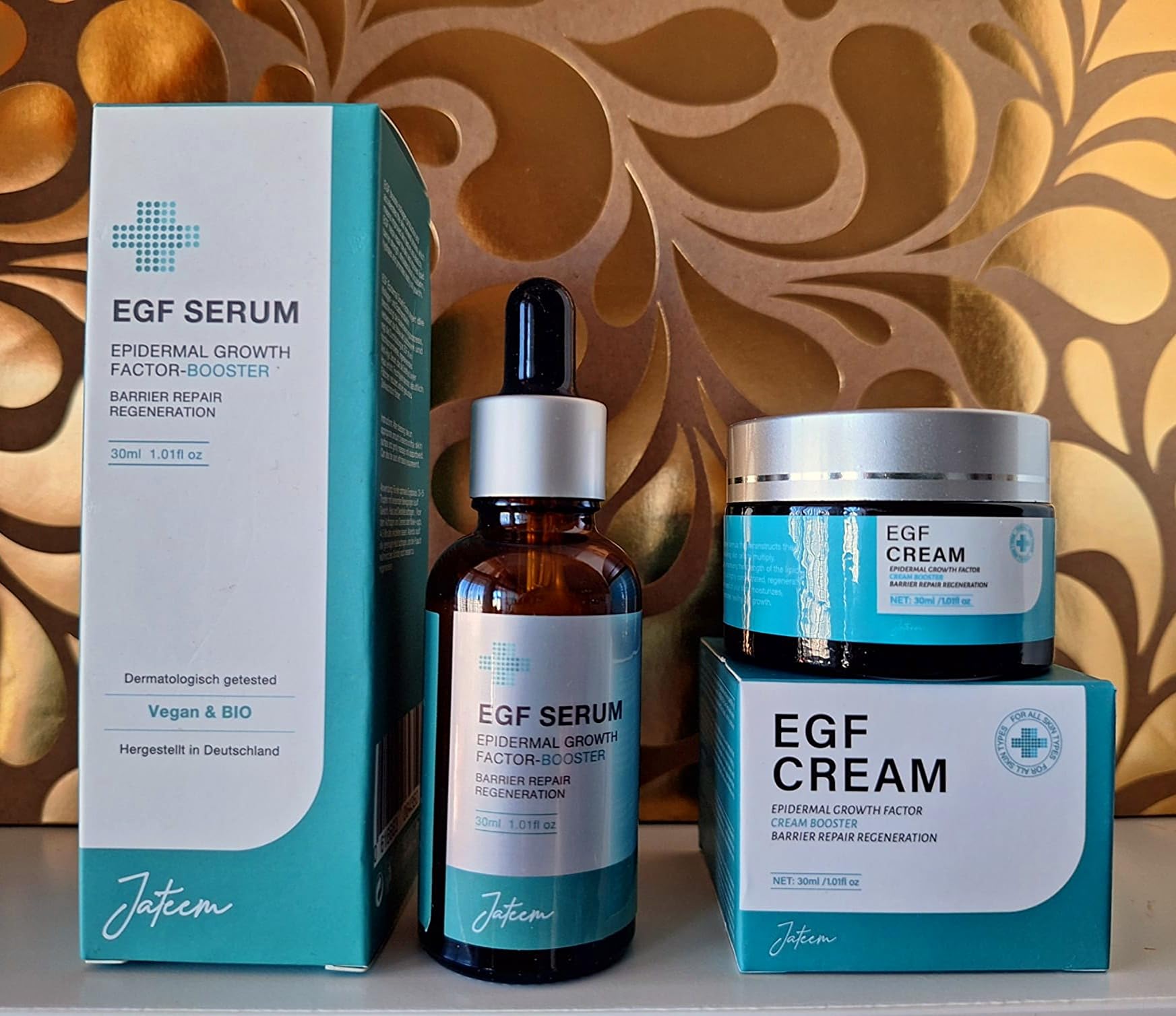 EGF Serum 30ml und Creme Set, Epidermal Growth Factor Booster, OLIGOPEPTIDE, hochdosiert Hautbilderneuerndes Reparatur Akne Narben Falten Flecken Konzentrat Microneedling Lifting, Made in DE
