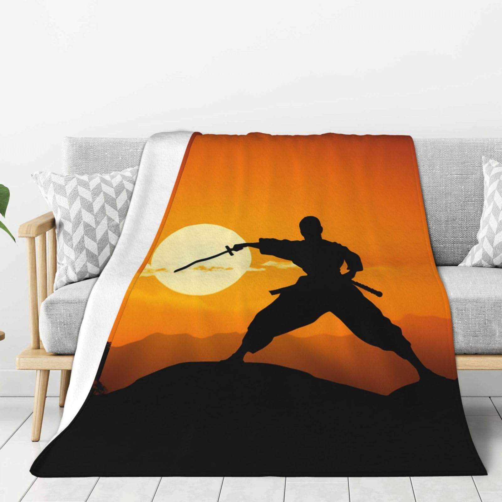 Sun Karate Silhouette Throw Blanket Plush Flannel Fleece Blanket, Soft Lightweight Cozy Blankets 40"X30" for Bed Couch Sofa Travel