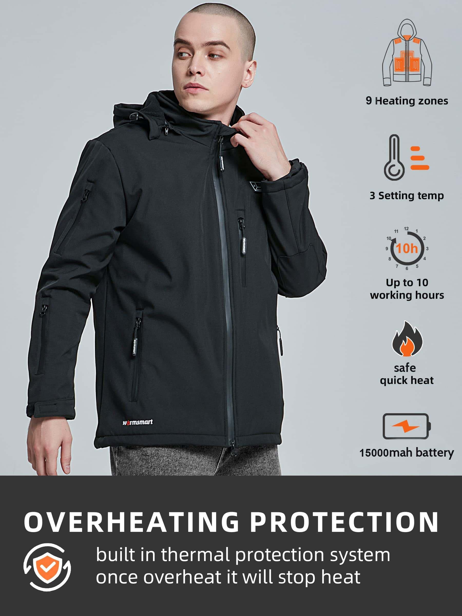 Herren Beheizbare Jacke, Beheizbarer Hoodie mit Akku, Wasserdicht Winddicht warm Beheizte Jacken für Outdoor Wandern Jagd Motorrad