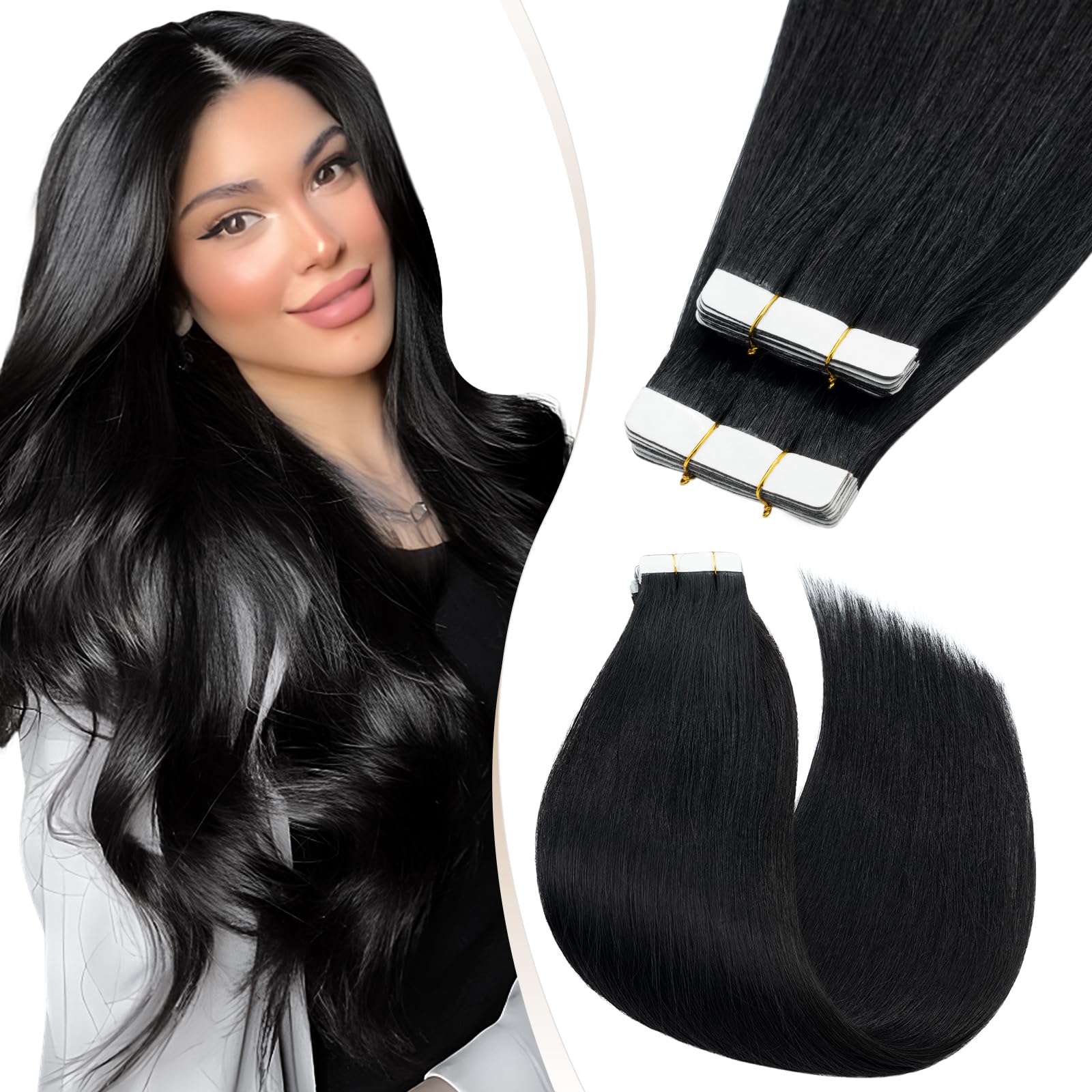 Elailite Tape in Extensions Human Hair 40 Pcs Invisible Thin Type (1.5g/pcs)