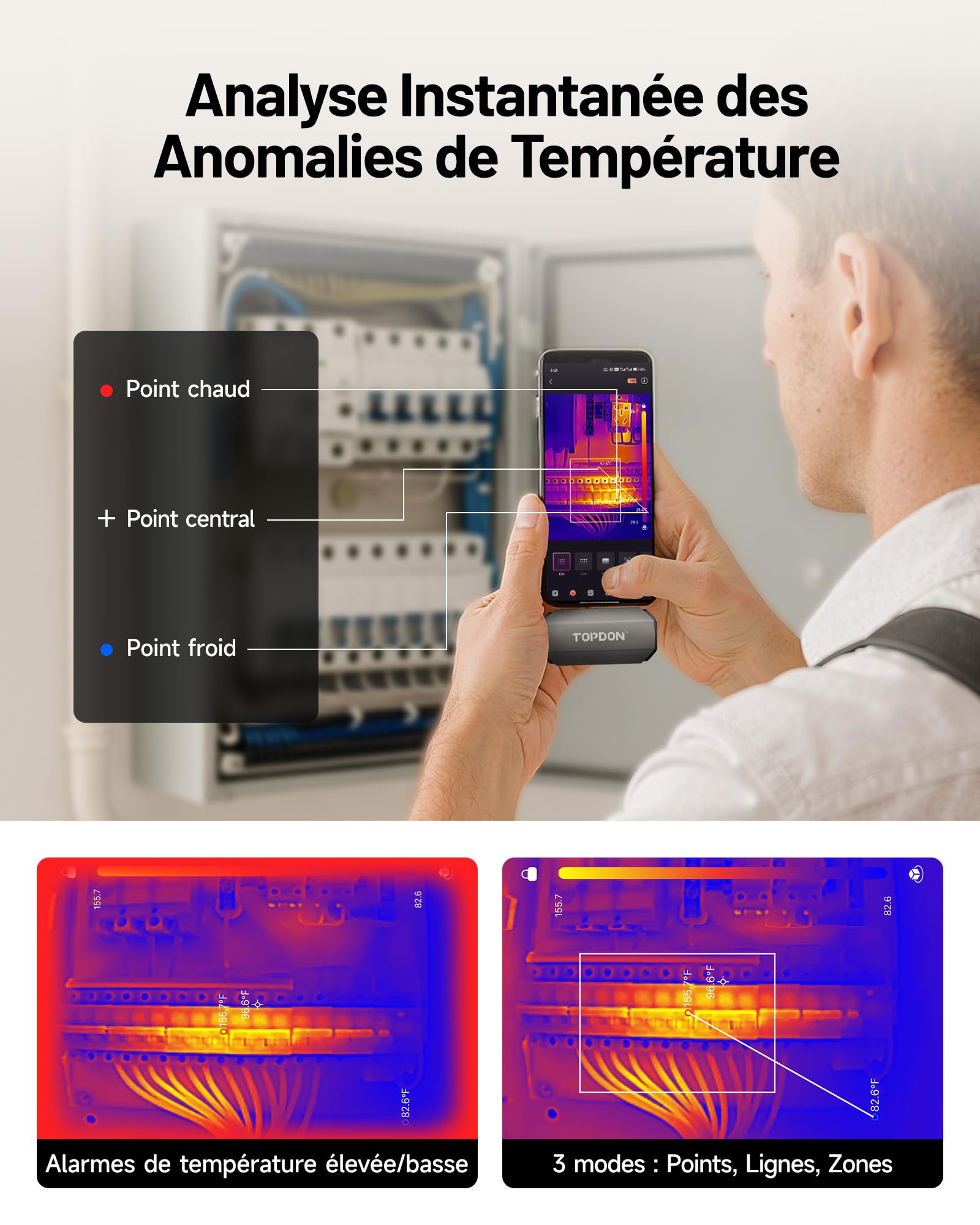 TOPDON TC002C Duo Camera Thermique pour Android iPhone iPad, 512x384 TISR Haute Résolution, -20℃ à 550°C Plage de Température, 25Hz, 40mK, Camera Infrarouge avec USB-C pour Smartphone/Tablet/Windows