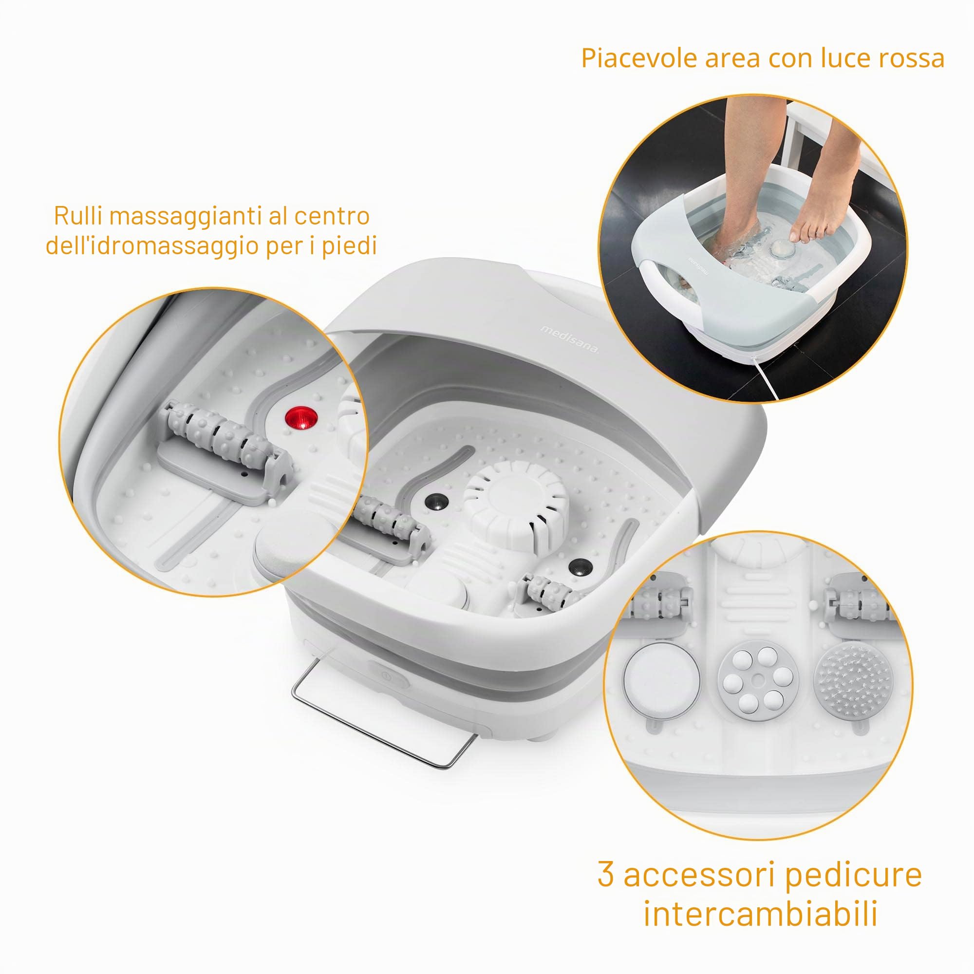 medisana FS 886 pediluvio ellettrico con massaggio, bagno per piedi | massaggiatore per piedi con funzione termica e massaggio, accessori per la pedicure, pieghevole