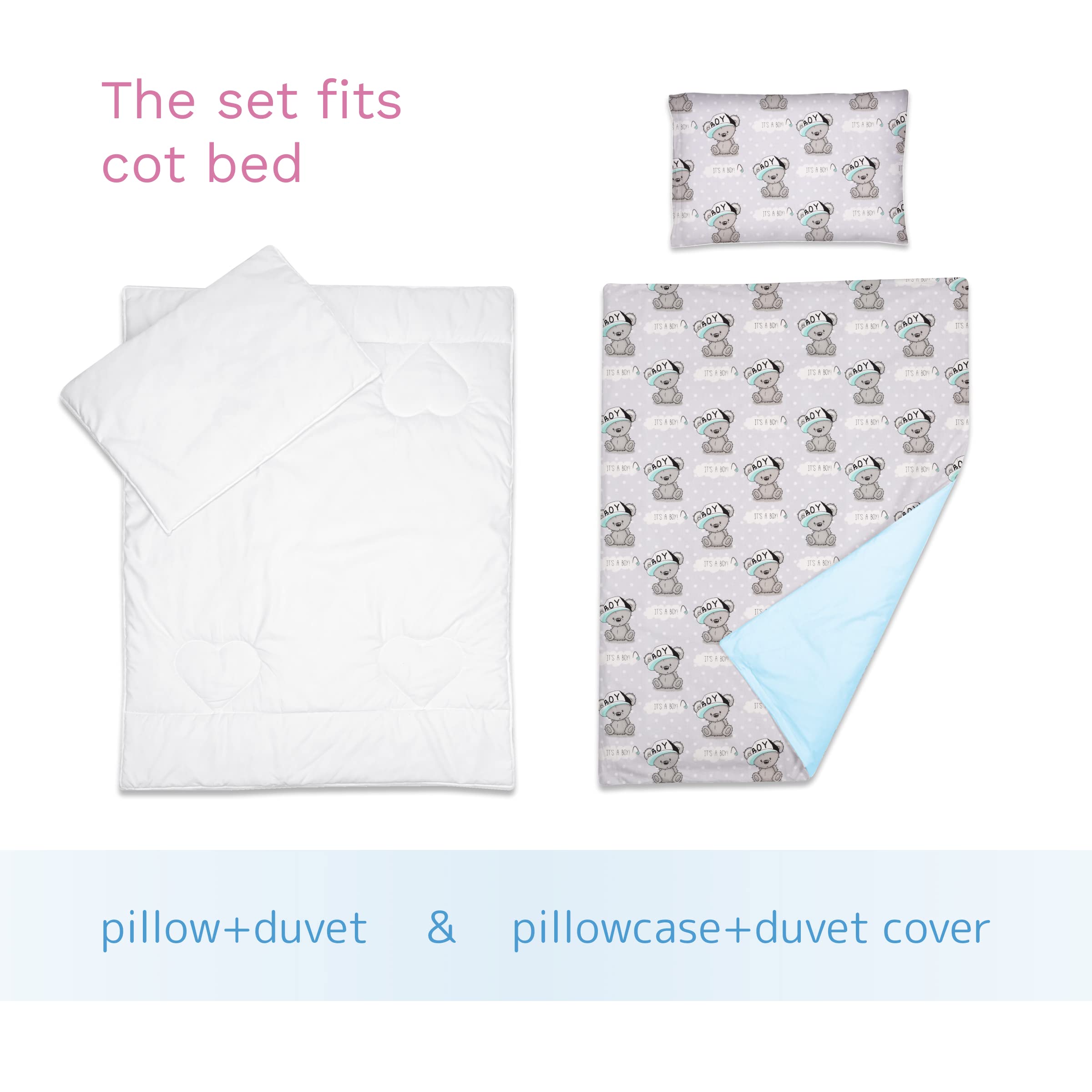 Baby Comfort 4 Piece Toddler Kids Cot Bed Set 120x90 cm Duvet Pillow Duvet Cover Pillowcase 12M+ (It's a Boy) — view 51