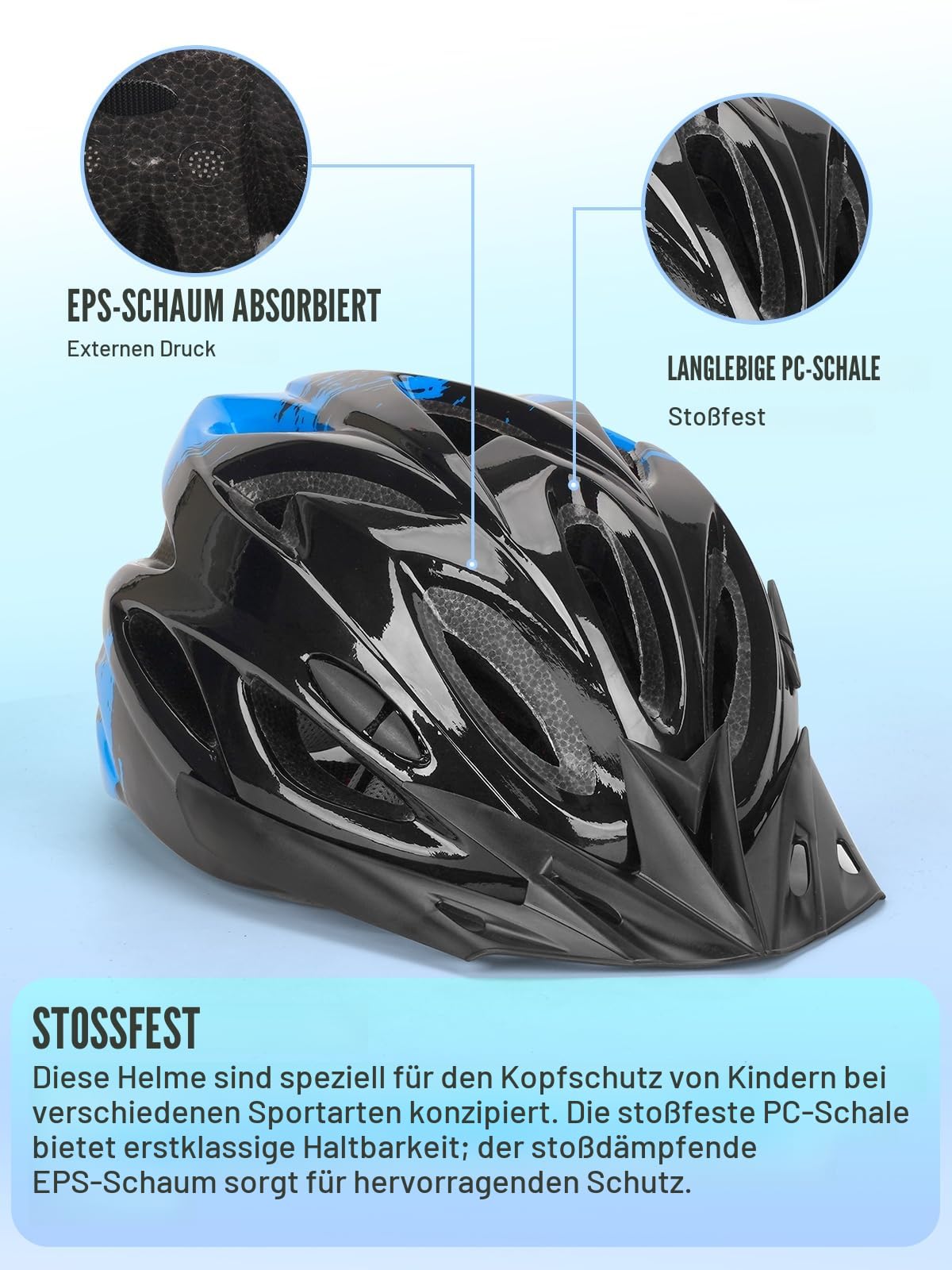 Fahrradhelm Kinder, Verstellbarer Kinderhelm für Jungen und Mädchen im Alter von 3–15 Jahren, Multisport-Kinderhelm (50–59cm), Sicherheitshelm für Fahrrad, Roller, Skating