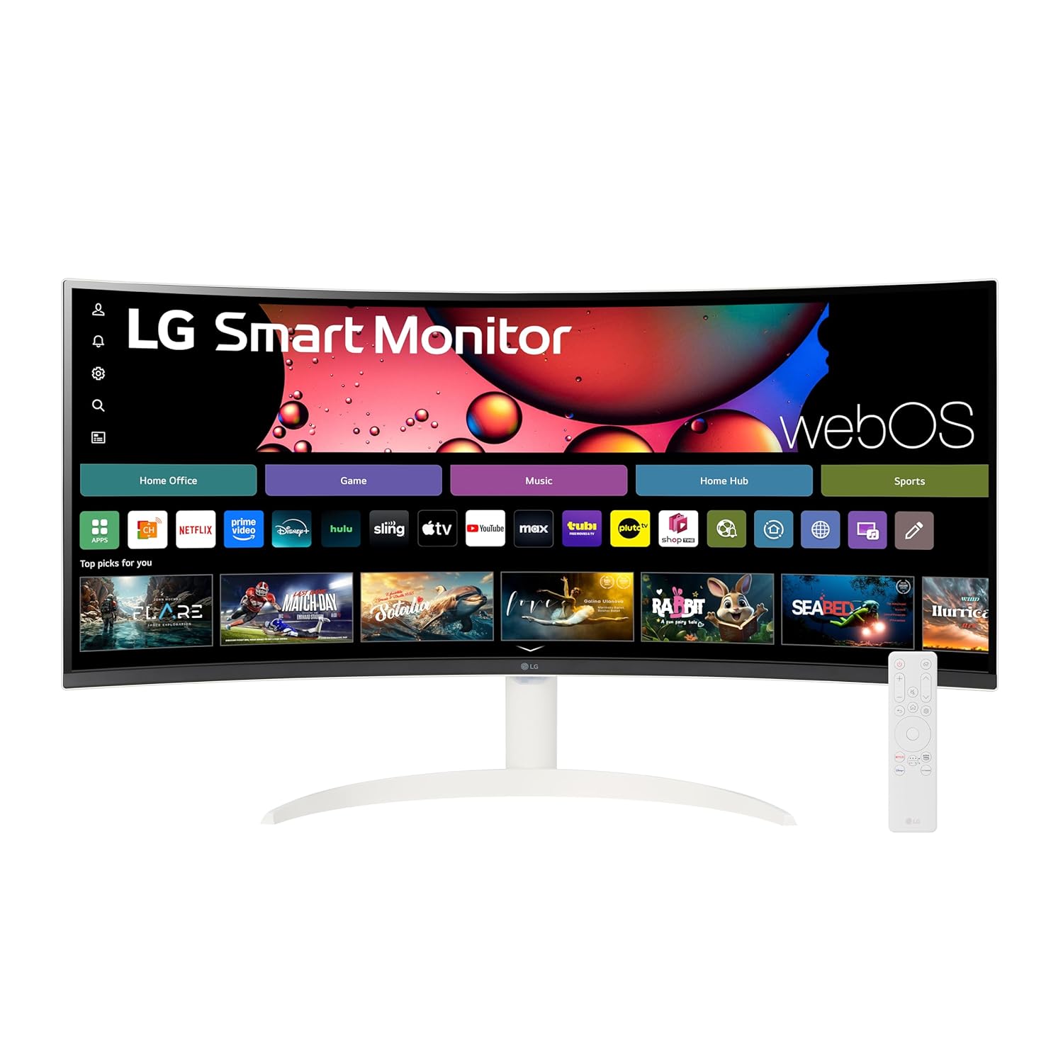 LG 34SR60QC-W 34-inch QHD 3440x1440 Curved Smart Monitor with Streaming UltraWide Screen webOS HDR10 100Hz Built-in Speaker AirPlay2