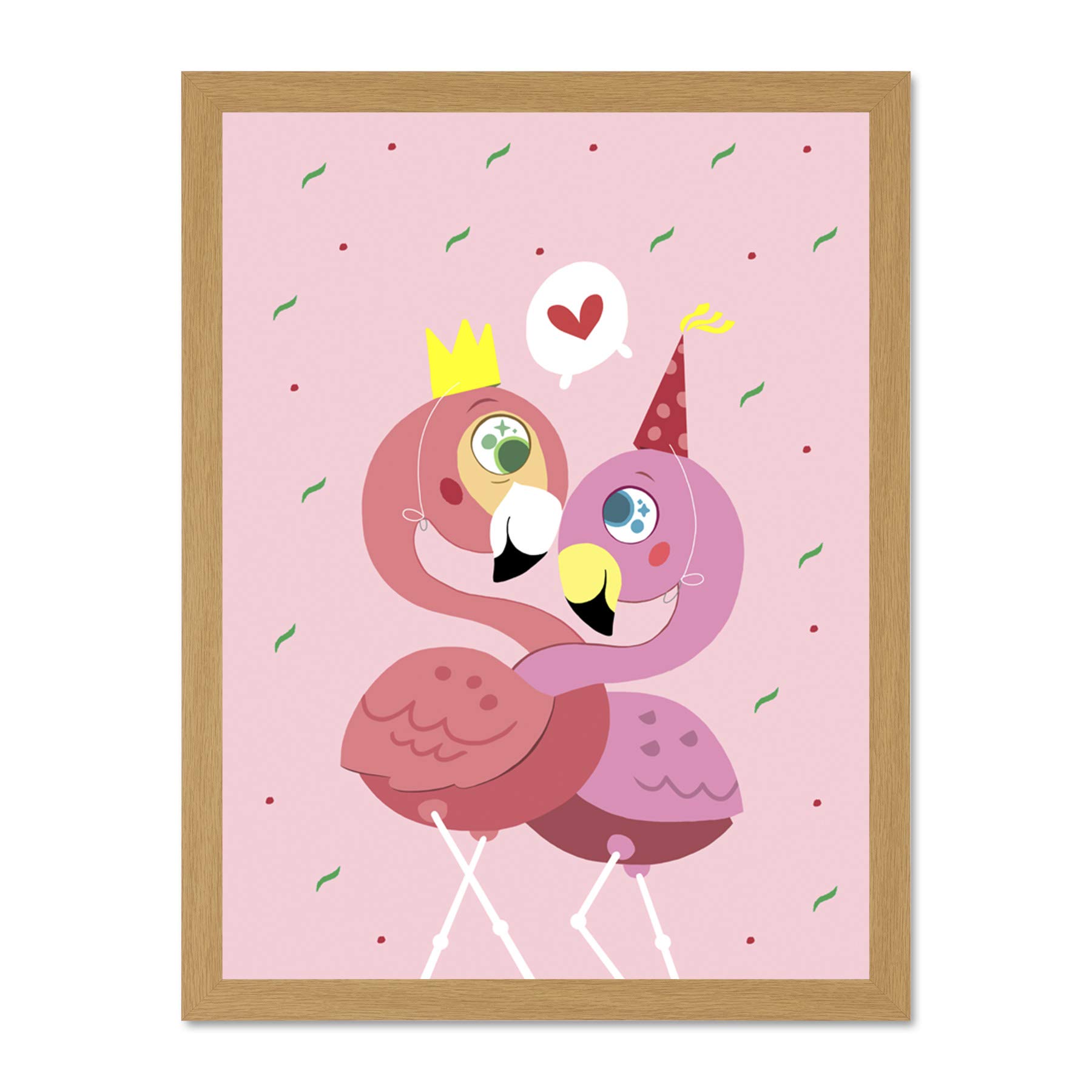 Wee Blue Coo Kawaii Flamingo Love Large Framed Art Print Wall Poster 18x24 inch