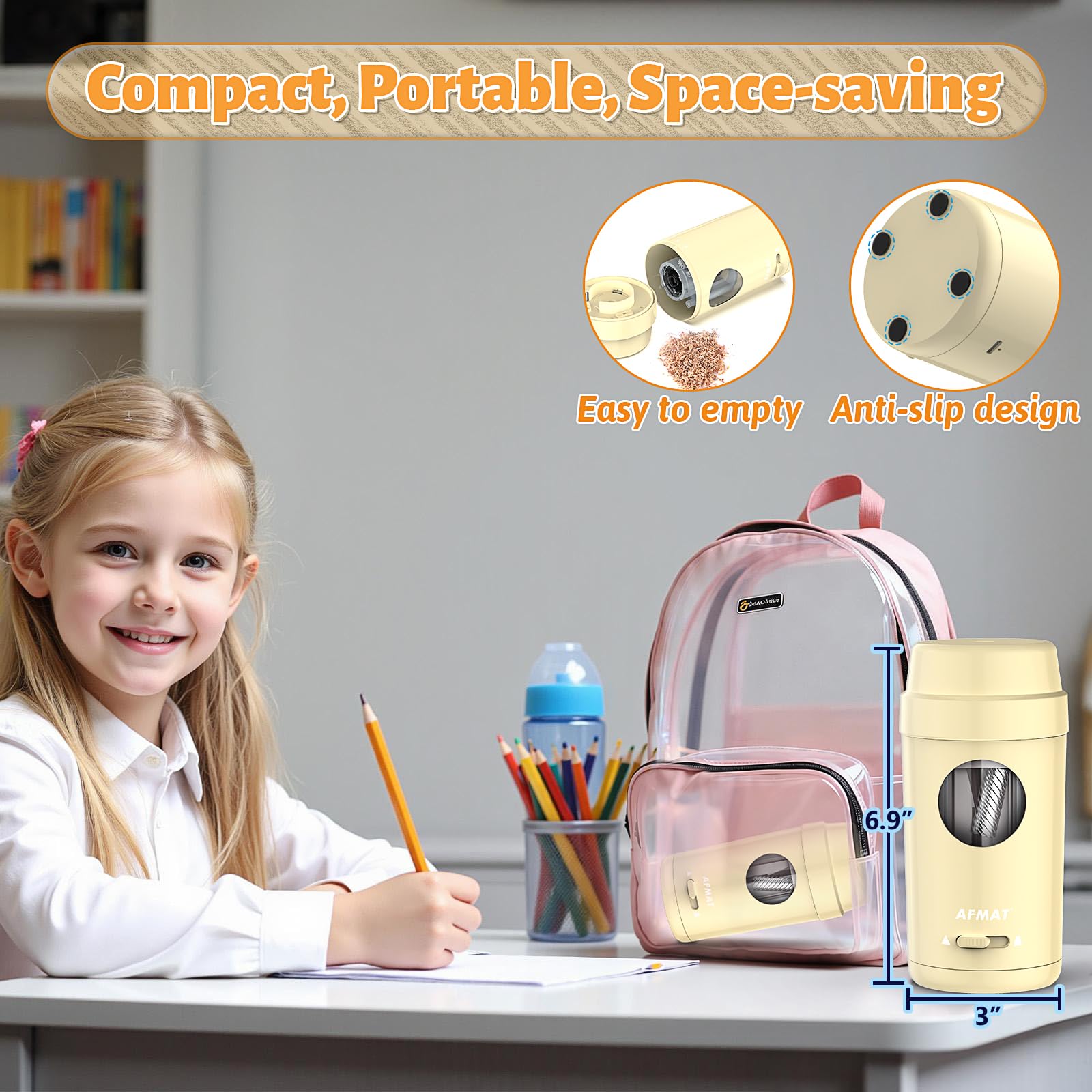 AFMAT PSX8 Taille-crayon électrique, entrée et sortie automatiques, taille-crayon entièrement automatique pour crayons de couleur, taille-crayons mains libres rechargeable pour crayons de 7 à 8 mm