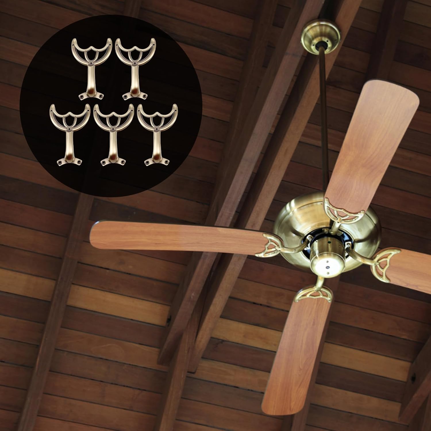 Housoutil 5pcs Ceiling Fan Blade Brackets - Metal Support Arms for Indoor Light Repair - Replacement Arm Hardware Kit in Coffee Finish