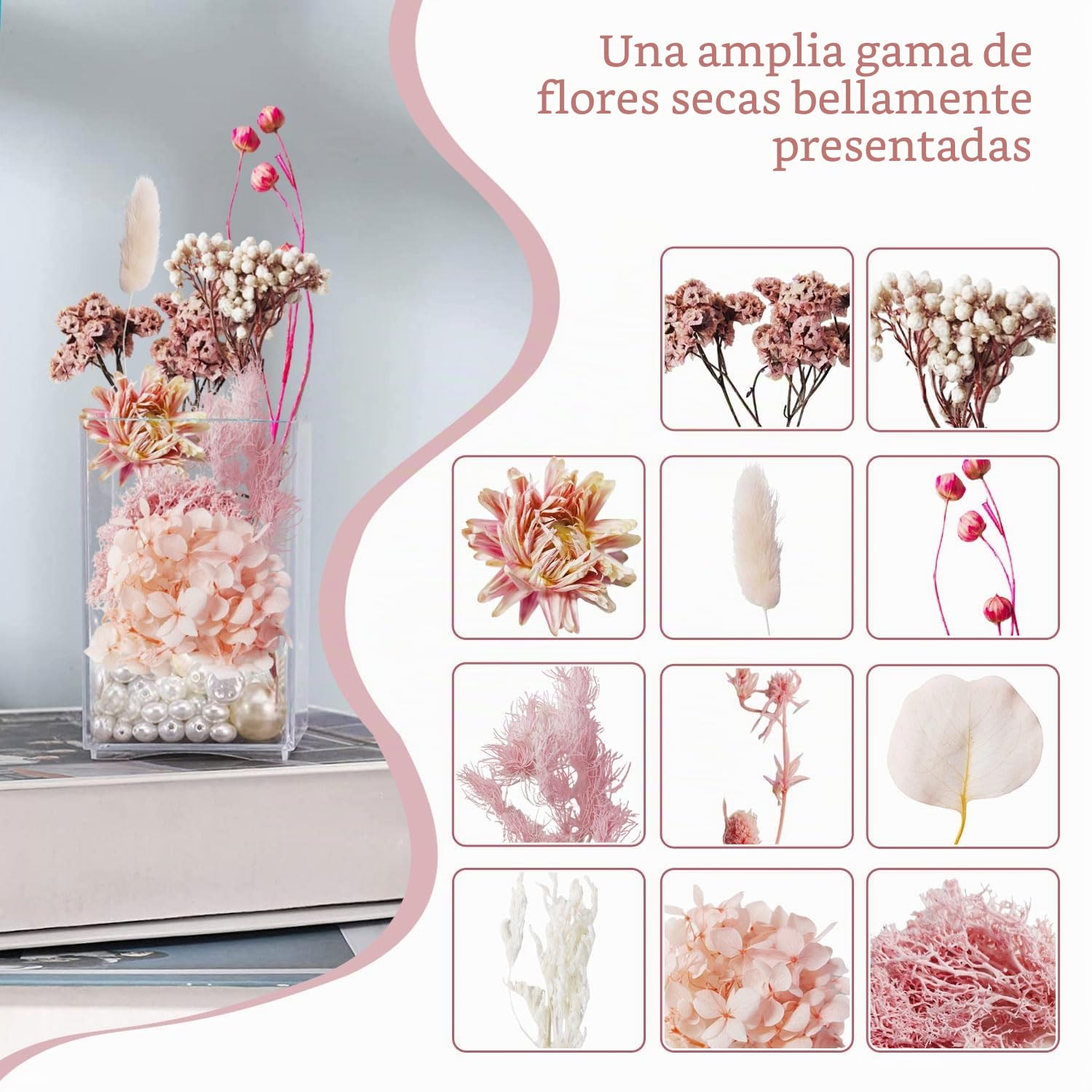 Flores Secas Manualidades Flores Preservadas Naturales Flores Secas Decorativas Flores Prensadas Secas Naturales para Marco de Foto DIY Decoración Artesanal (Rosa)