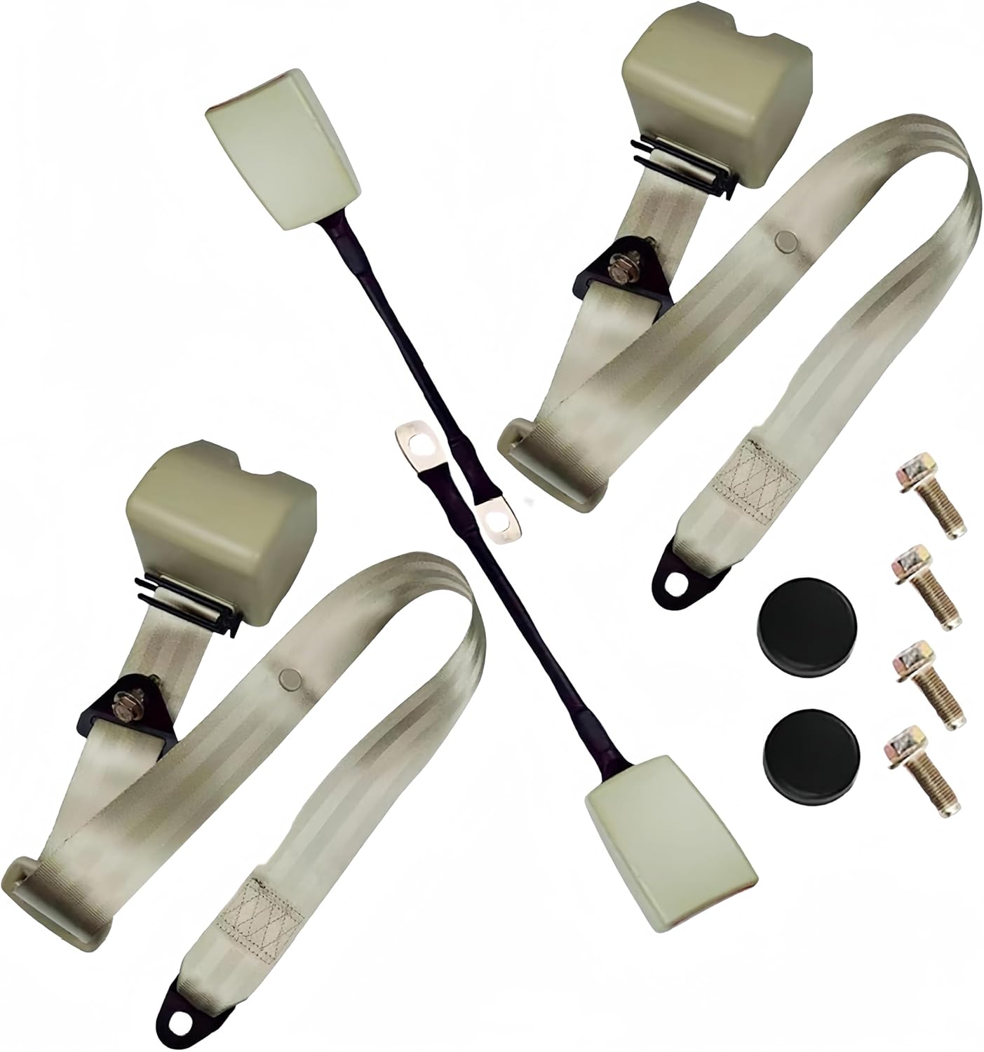 2 Pack 3 Point Seat Belt Pads Universal Adjustable Retractable Lap Set for Go Kart,Club Golf Cart,UTV,VR,Minivan Van, SUV, Cars, Buggies,Pickup and Truck for Modification Belts Kits (Beige)