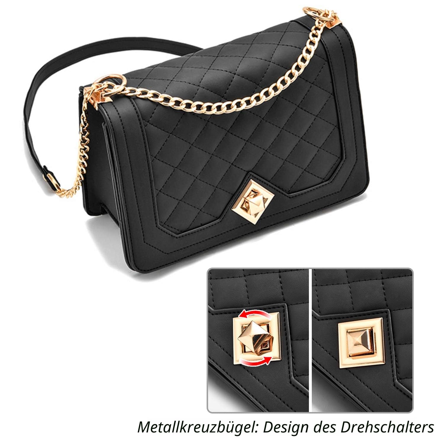 Travistar Damen Umhängetasche Kleine - Kette Schulterriemen Crossbody Bag - Lingge Tasche Schultertasche Abendtasche Citytasche Leder Feste Multifunktionstasche