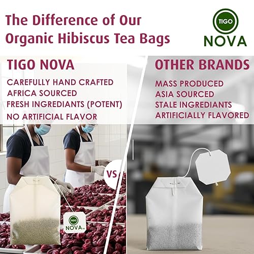 Miniatura 3 de Bolsas de té de hibisco orgánico de primera calidad, 100% ingredientes naturales y orgánicos, té antioxidante, sin cafeína, auténtico origen