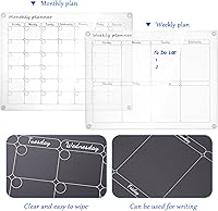 Vista 3 de NUOBESTY 2 piezas de pizarra acrílica para escribir calendario, calendario semanal de borrado en seco, organizador magnético para refrigerador