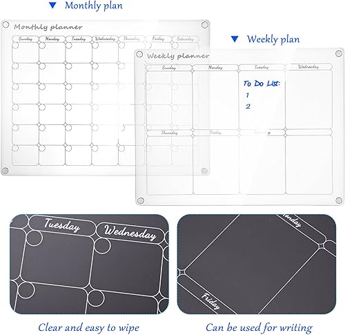 Miniatura 3 de NUOBESTY Tabla de calendario para nevera, 2 unidades, calendario magnético transparente para refrigerador, pizarra blanca semanal con marcadores,
