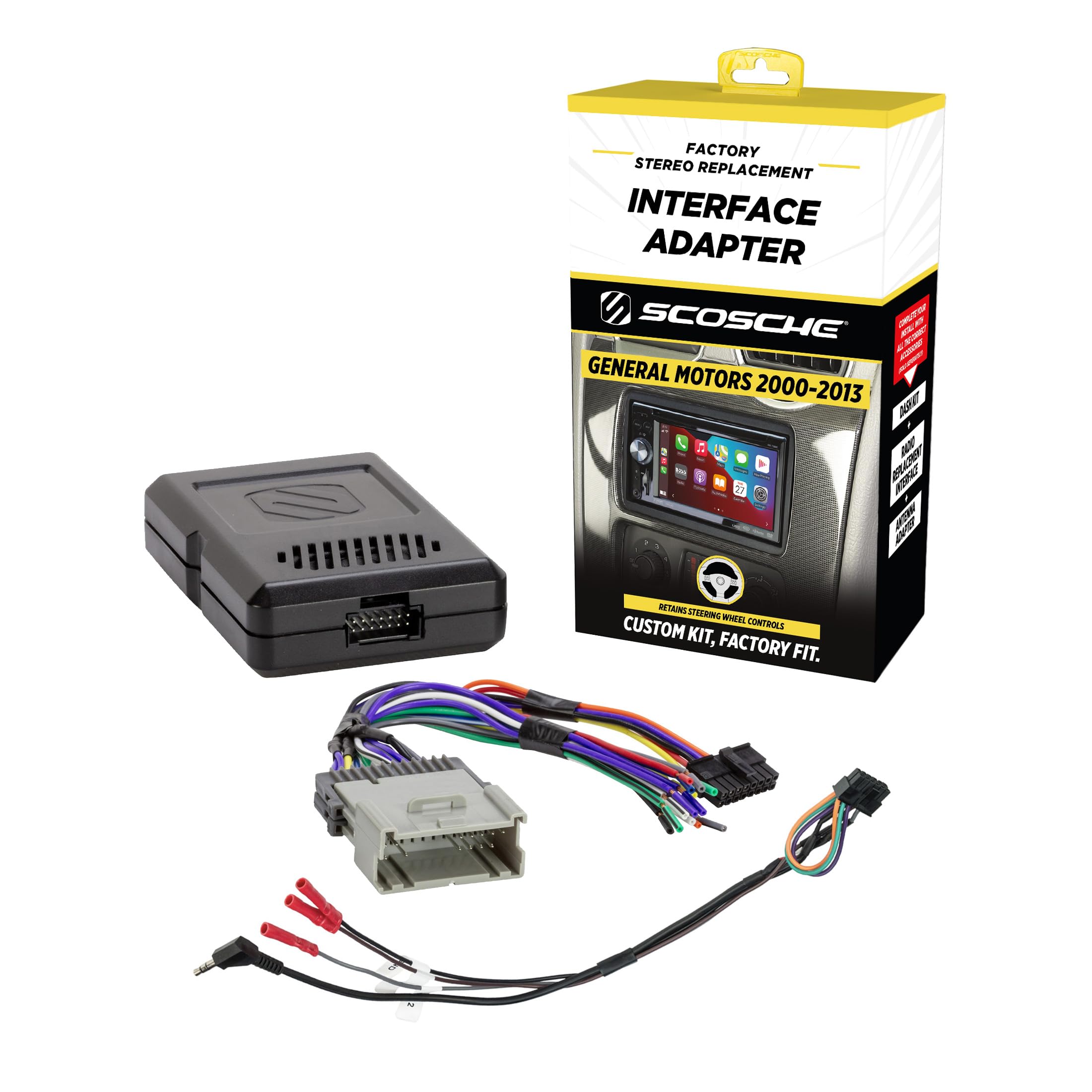 GM2000SWF Factory Stereo Replacement Interface Adapter, Compatible with Select 2000-2013 GM Vehicles, Car Radio Wiring Harness, Retain Steering Wheel Control & OEM Amplifier