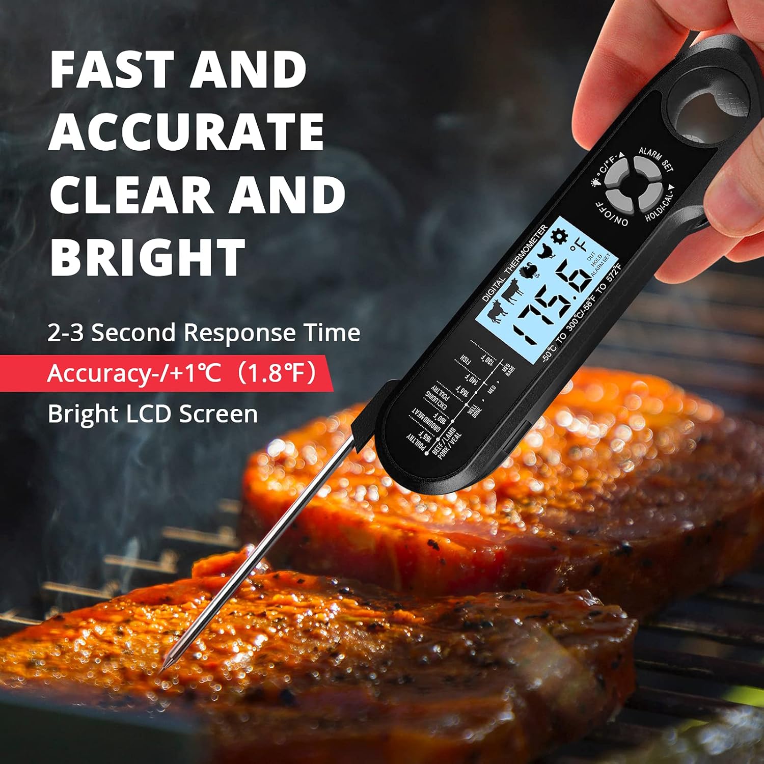 review Meat Thermometer,NIUWIX Dual Probe Instant Read Digital Thermometer for Grill and Cooking,Waterproof Food Thermometer with Backlight & Calibration for BBQ Kitchen Candle Steak Baking Liquid(Black)