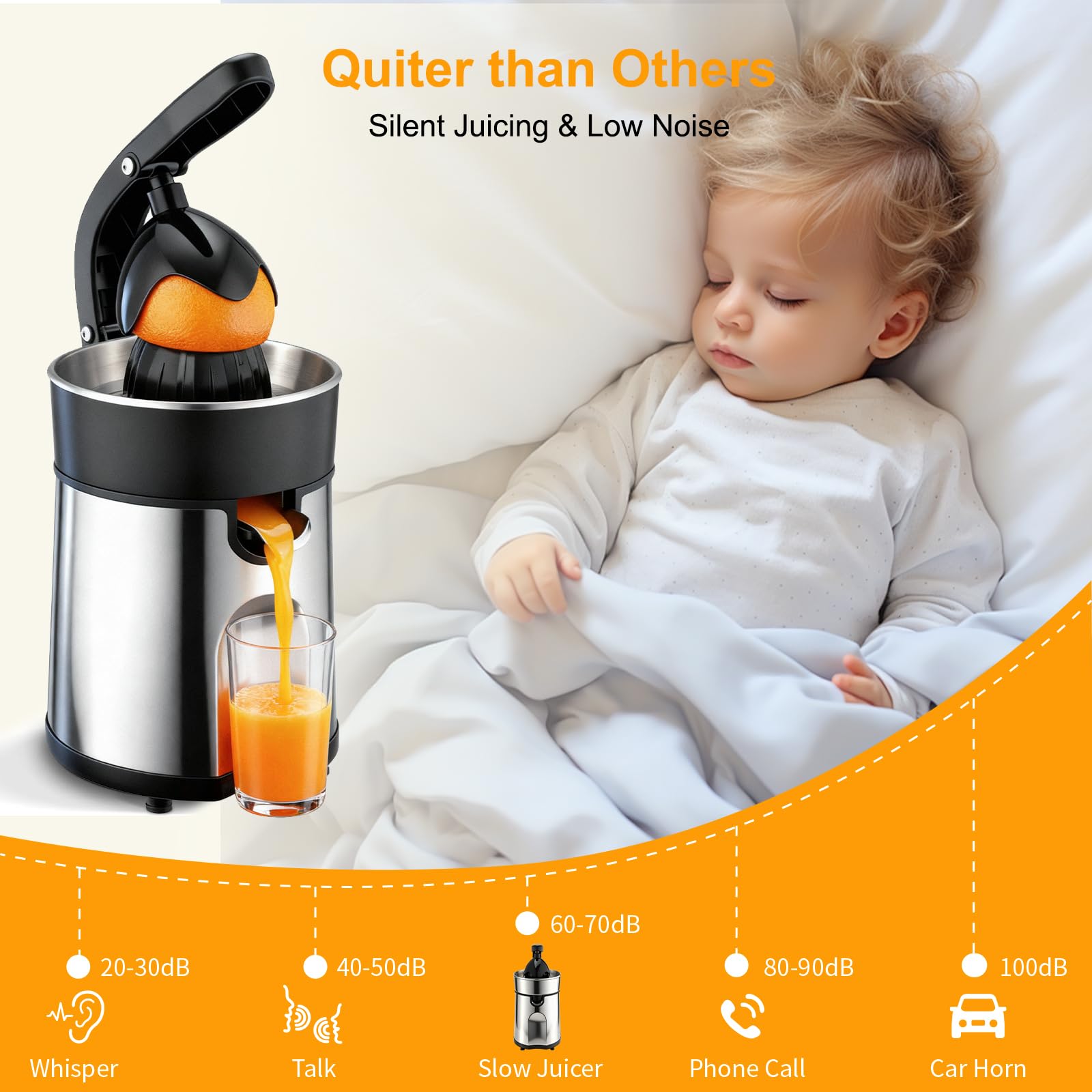 Romon Presse Agrumes Électrique, Presse Electrique Machine a Jus 85W Manuel Petit en Inox 2 Sens Rotation Système Anti-goutte sans BPA pour Oranges Citron Agrumes