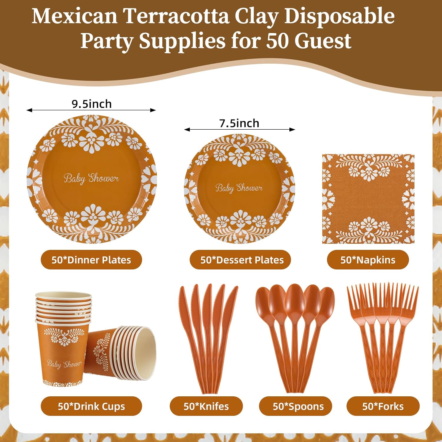 Mimorou 250 Pcs Mexican Baby Shower Supplies Cielito Lindo Decoration Platos De Barro Mexicanos Clay Plates Terracotta Pottery Paper Cups Napkins Forks for Mexican Birthday Wedding Party Decorations