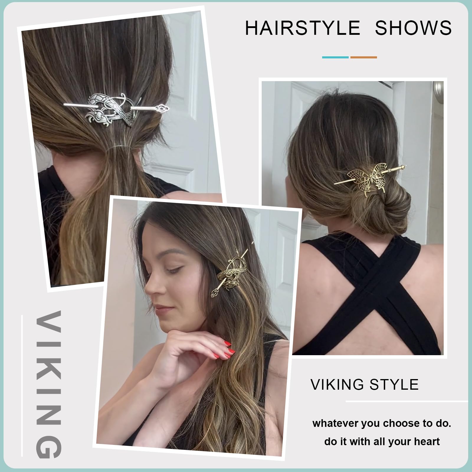 Viking Metal Hair Pins, 8PCS Retro Celtic Hair Sticks for Buns, Hair Clips for 8 Pcs Viking Celtic Hair Clips - Retro Silver Hairpins for  main image 2