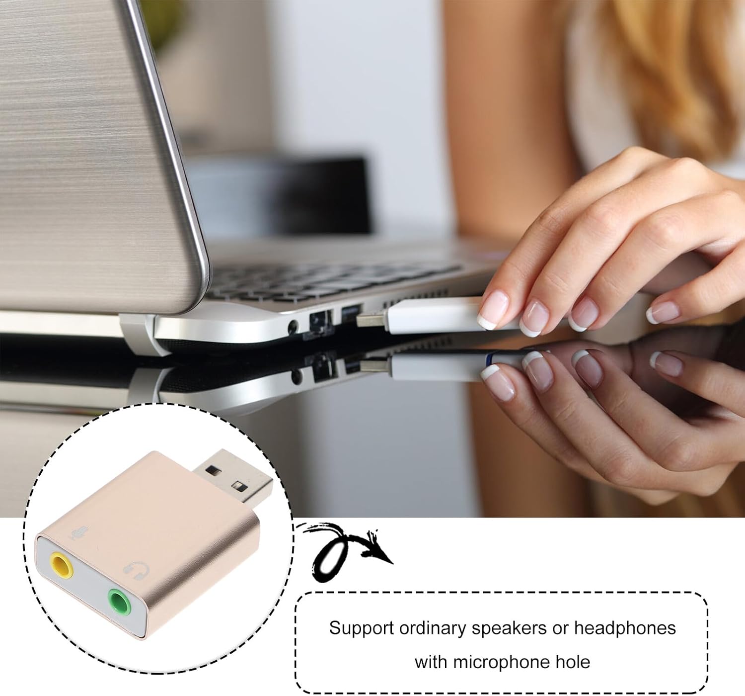 USB External Sound Card Audio Interface with Headphone and Microphone Jack Plug and Play USB to Adapter for Laptop Desktop No Driver Required Compact Stereo Sound Card Random Color