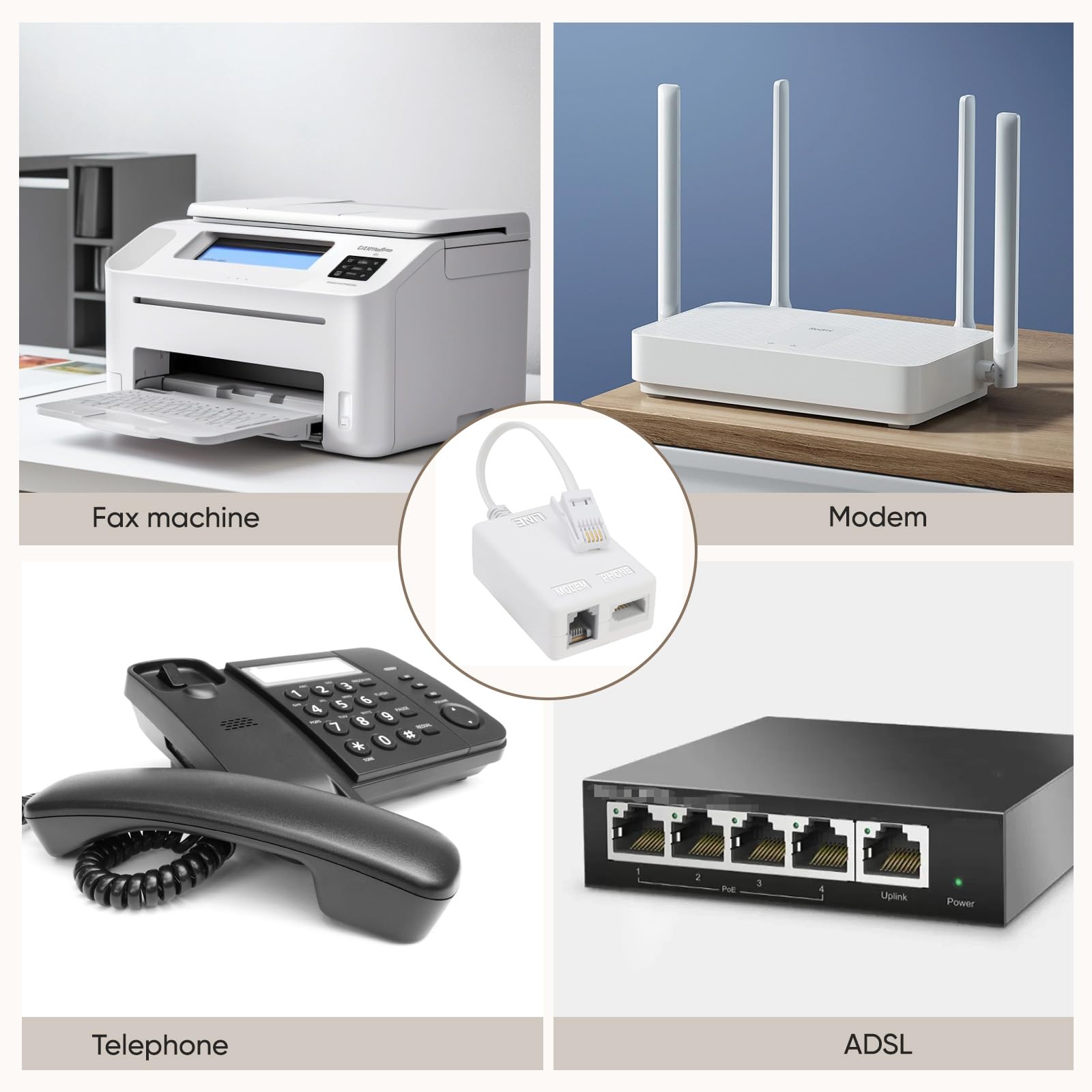 Microfiltro Splitter Per Linea Telefonica BT – Cavo Con Spina BT A RJ11 E BT, Per Modem ADSL E Telefono Fisso, Uvital