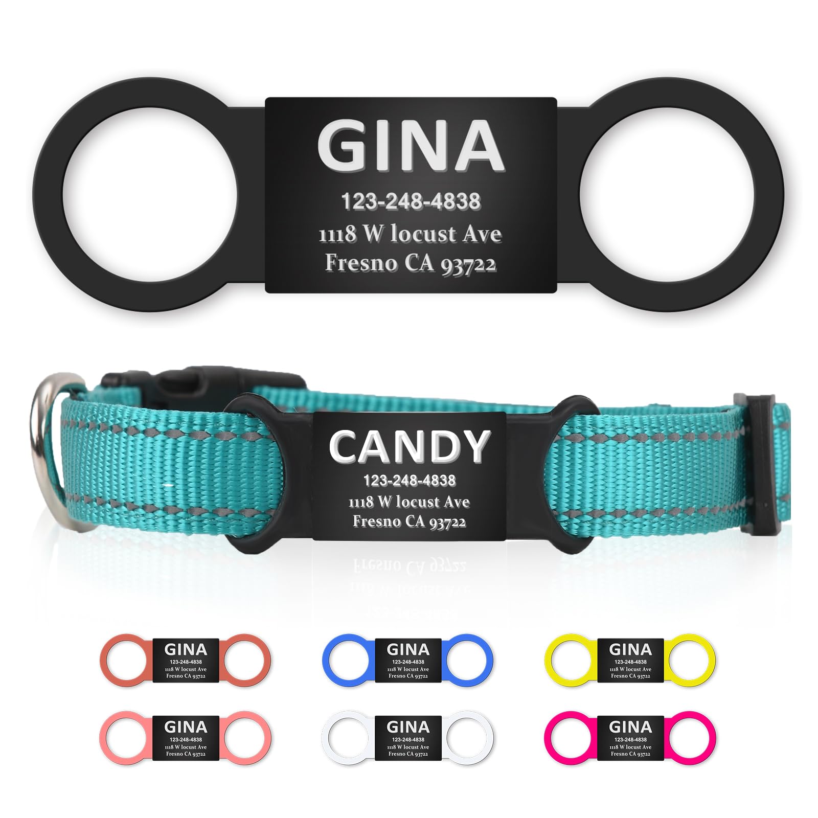 Personalized Dog and Cat Tag, Clear Without Noise, Stainless Steel Colored Cat Dog Name Collar Tag, Slide on Pet ID Tags, Engraved Tags Personalized