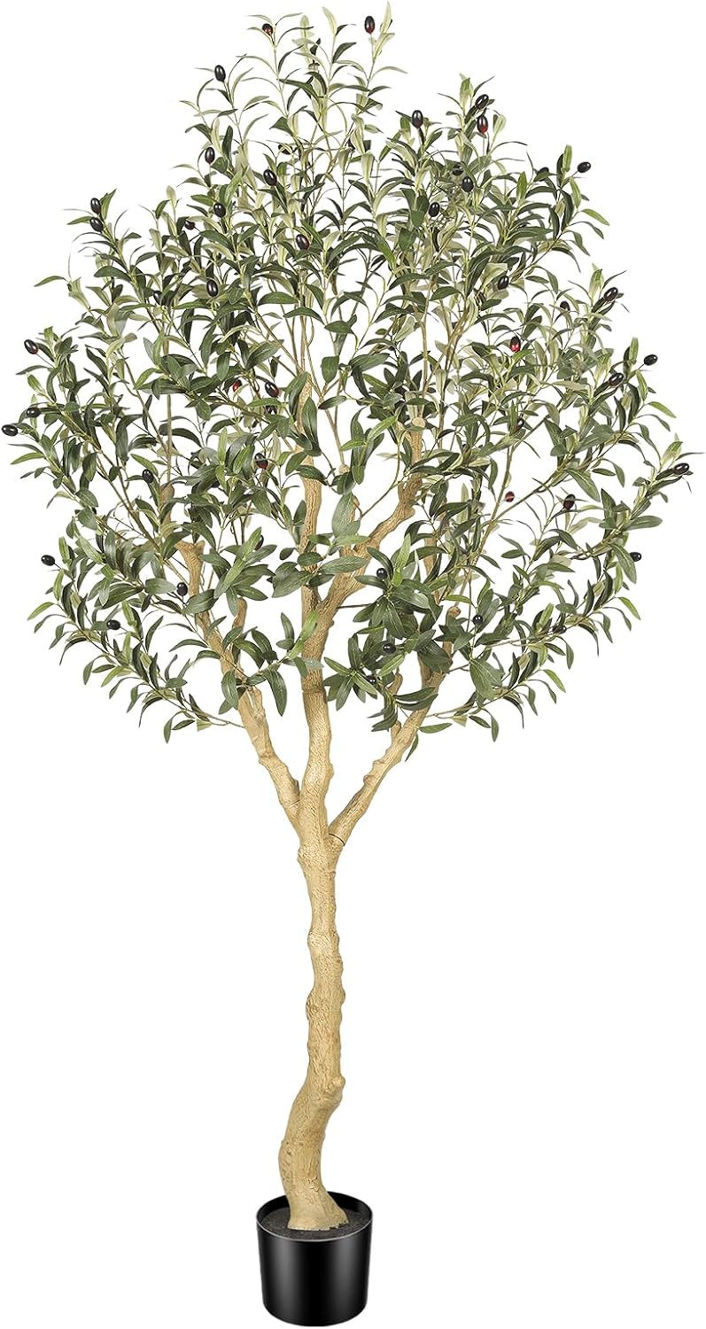Realead Artificial Olive Tree 6ft - UV Resistant Faux Olive Tree with Realistic Leaves and Natural Wood Trunk - Outdoor Large Fake Olive Tree for Modern Home Office Patio Decor
